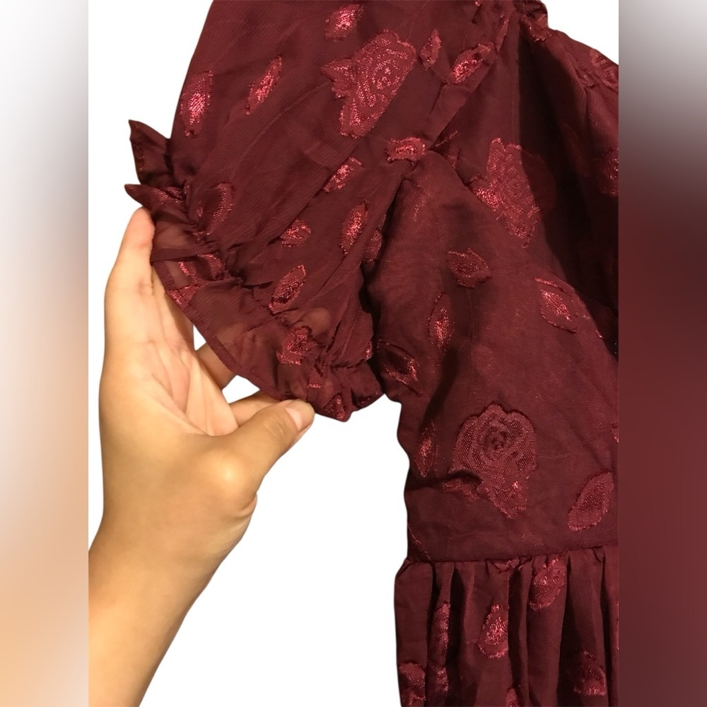 Phenomenal Sweetness Burgundy Floral Burnout Bustier Maxi Dress - Picture 10 of 11